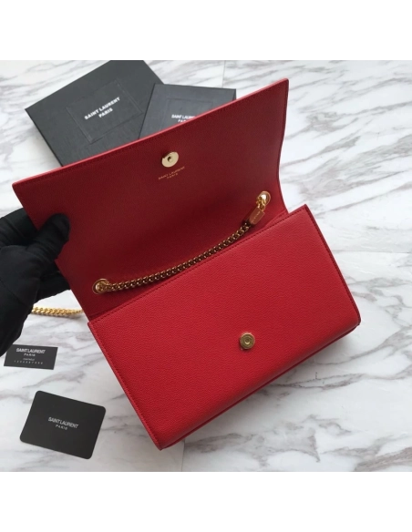 Saint Laurent Red Grained Leather Monogram Medium Kate Flap Bag,YSL,BAGS