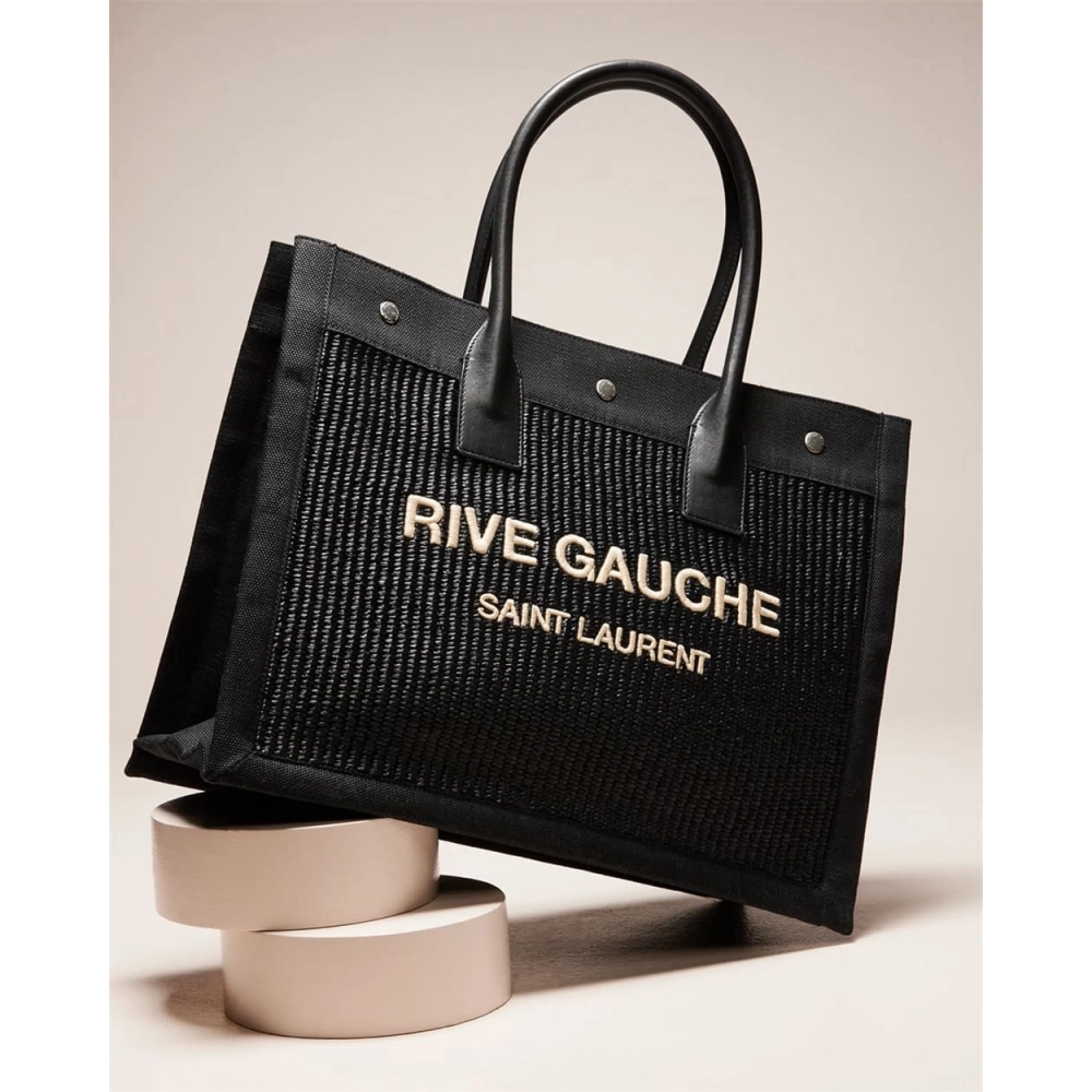 Saint Laurent Rive Gauche Small Tote Bag In Raffia,YSL,BAGS