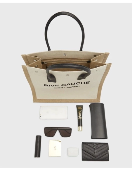 Saint Laurent Rive Gauche Small Tote In Canvas,YSL,BAGS