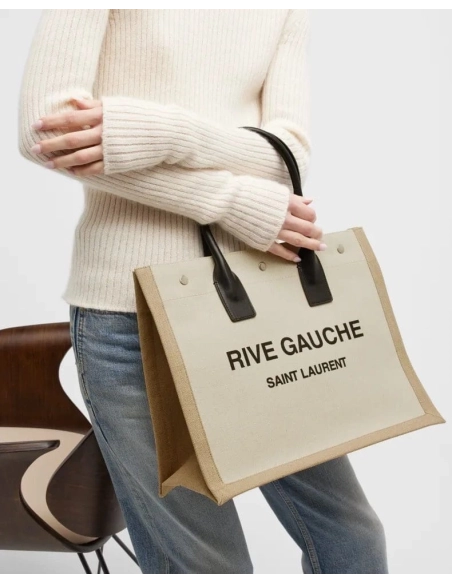 Saint Laurent Rive Gauche Small Tote In Canvas,YSL,BAGS