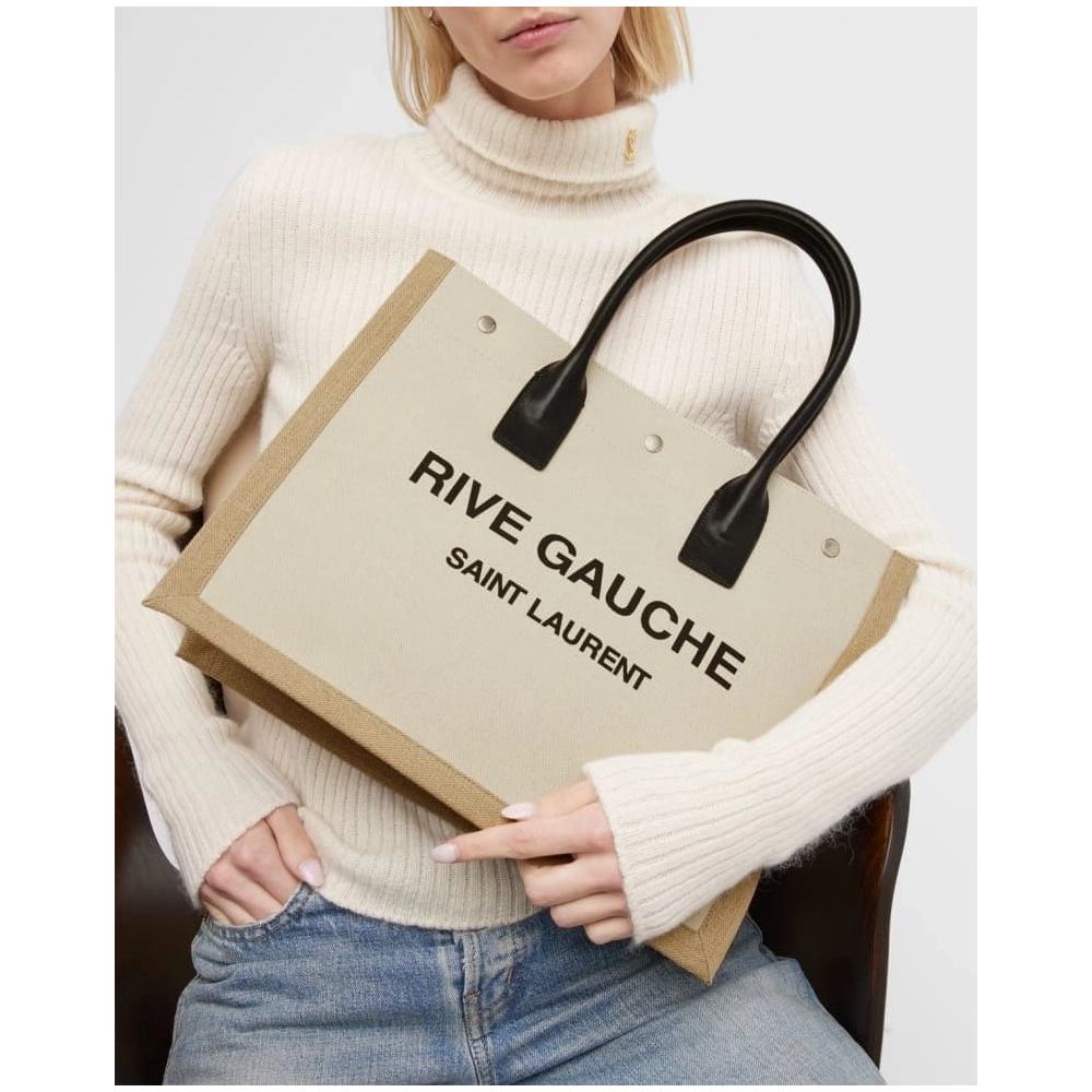 Saint Laurent Rive Gauche Small Tote In Canvas,YSL,BAGS