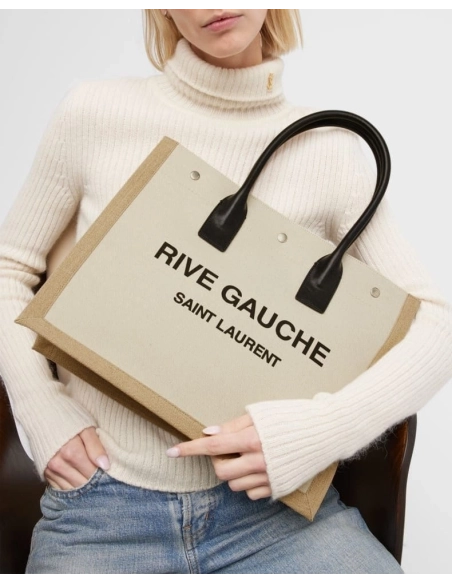 Saint Laurent Rive Gauche Small Tote In Canvas,YSL,BAGS