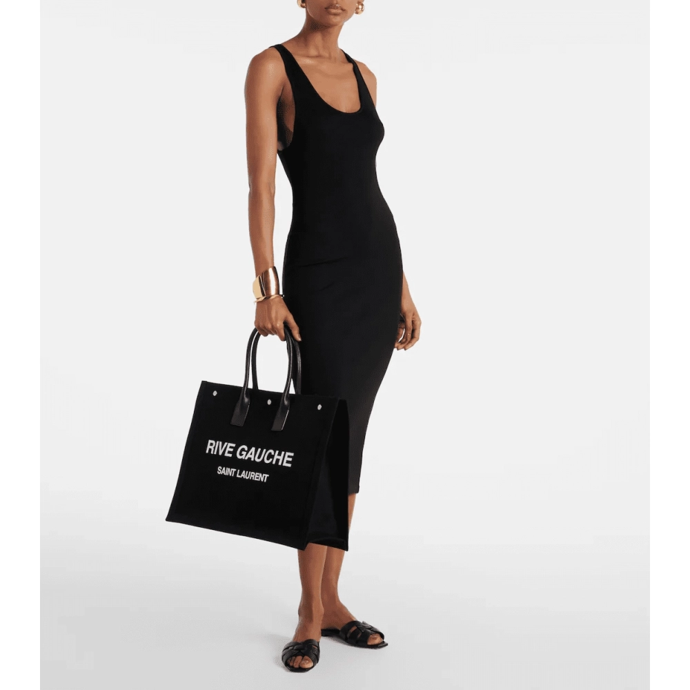 Saint Laurent Rive Gauche Tote Bag In Canvas BLACK,YSL,BAGS