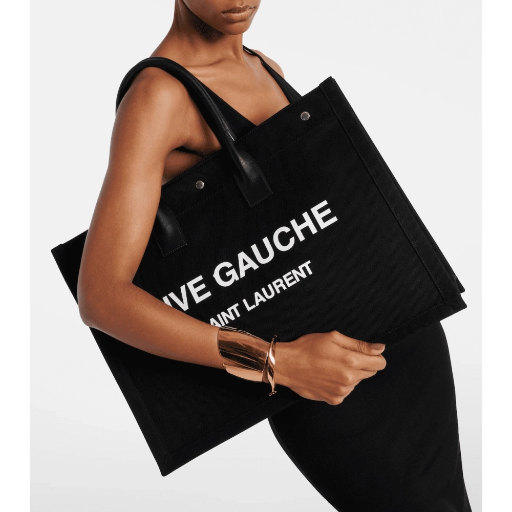 Saint Laurent Rive Gauche Tote Bag In Canvas BLACK,YSL,BAGS