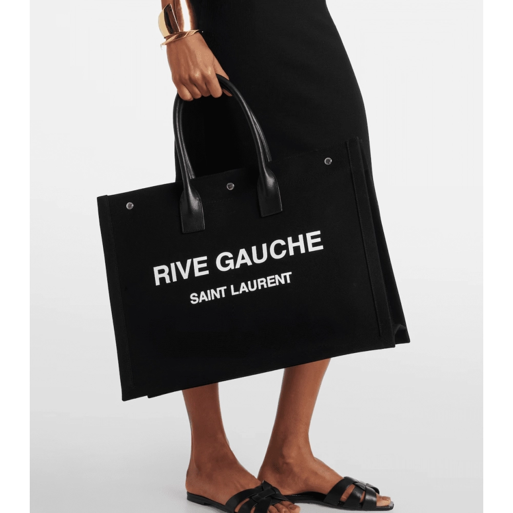 Saint Laurent Rive Gauche Tote Bag In Canvas BLACK,YSL,BAGS