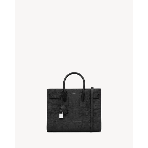 Saint Laurent Small Sac De Jour Bag In Black Crocodile Embossed Leather,YSL,BAGS