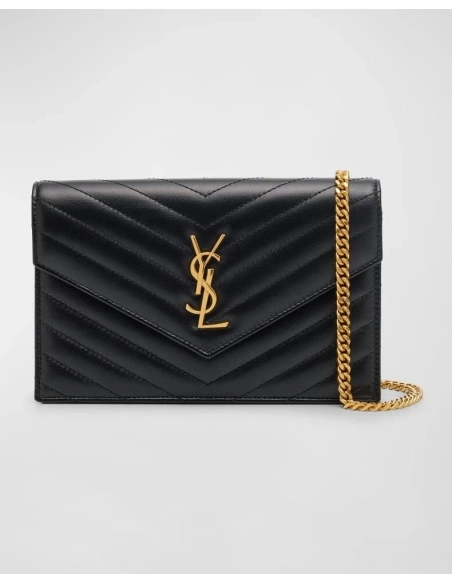Saint Laurent Small YSL Wallet On Chain In Quilted Leather,YSL,BAGS