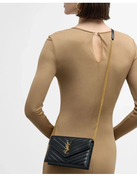 Saint Laurent Small YSL Wallet On Chain In Quilted Leather,YSL,BAGS