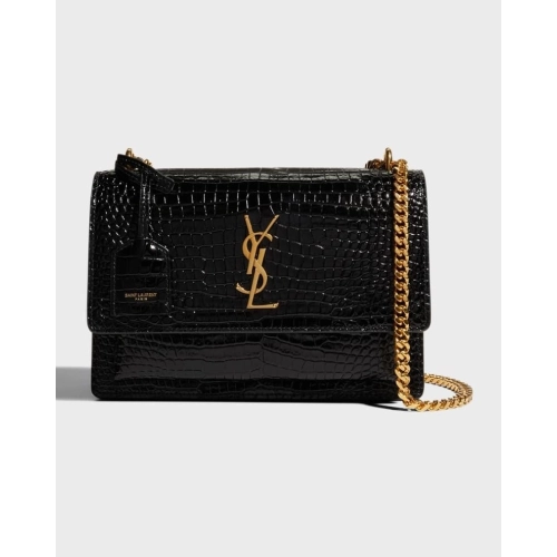 Saint Laurent Sunset Medium YSL Crossbody Bag In Croc Embossed Leather,YSL,BAGS