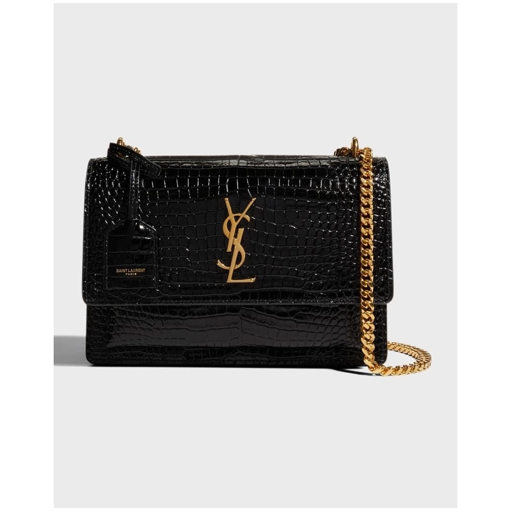 Saint Laurent Sunset Medium YSL Crossbody Bag In Croc Embossed Leather,YSL,BAGS