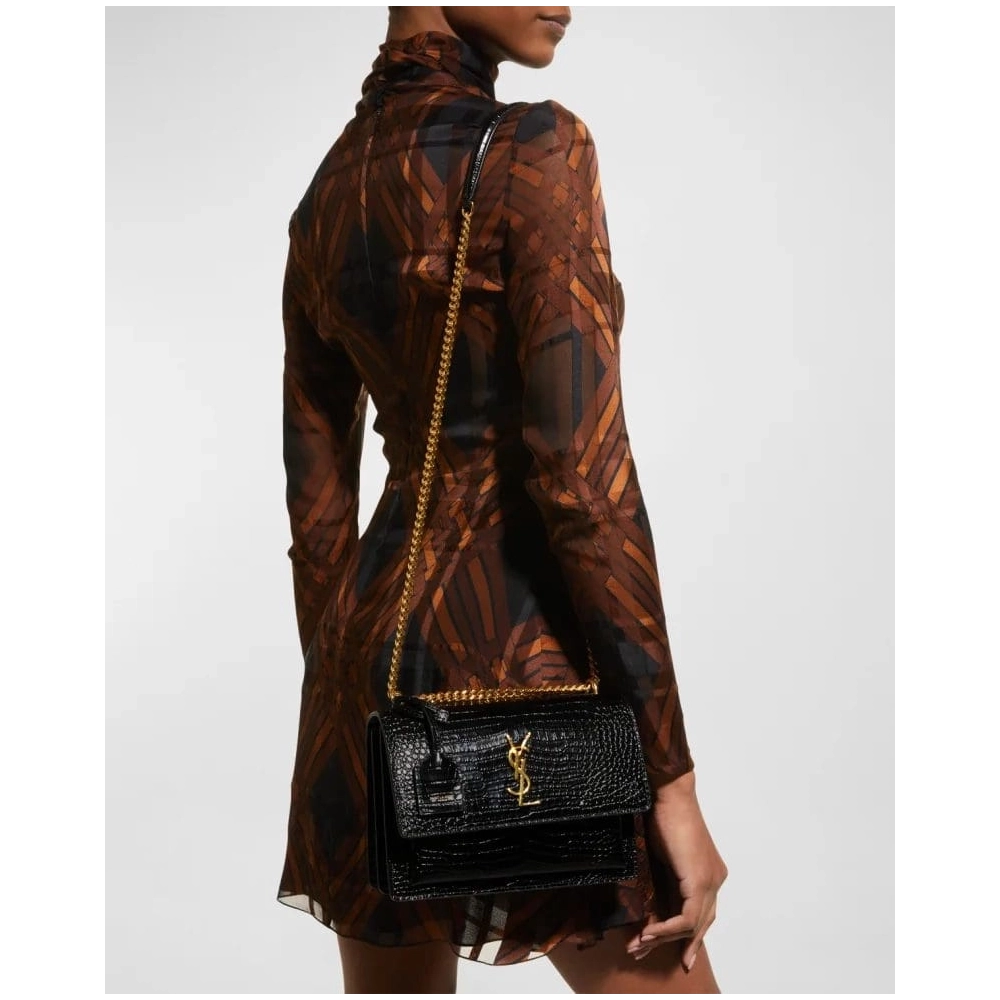 Saint Laurent Sunset Medium YSL Crossbody Bag In Croc Embossed Leather,YSL,BAGS
