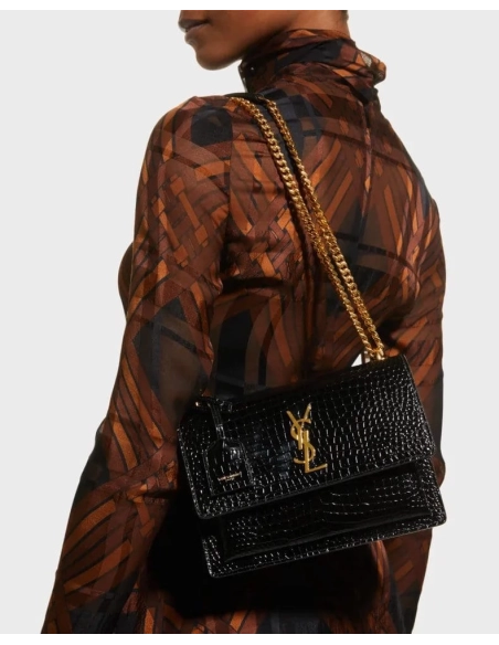Saint Laurent Sunset Medium YSL Crossbody Bag In Croc Embossed Leather,YSL,BAGS