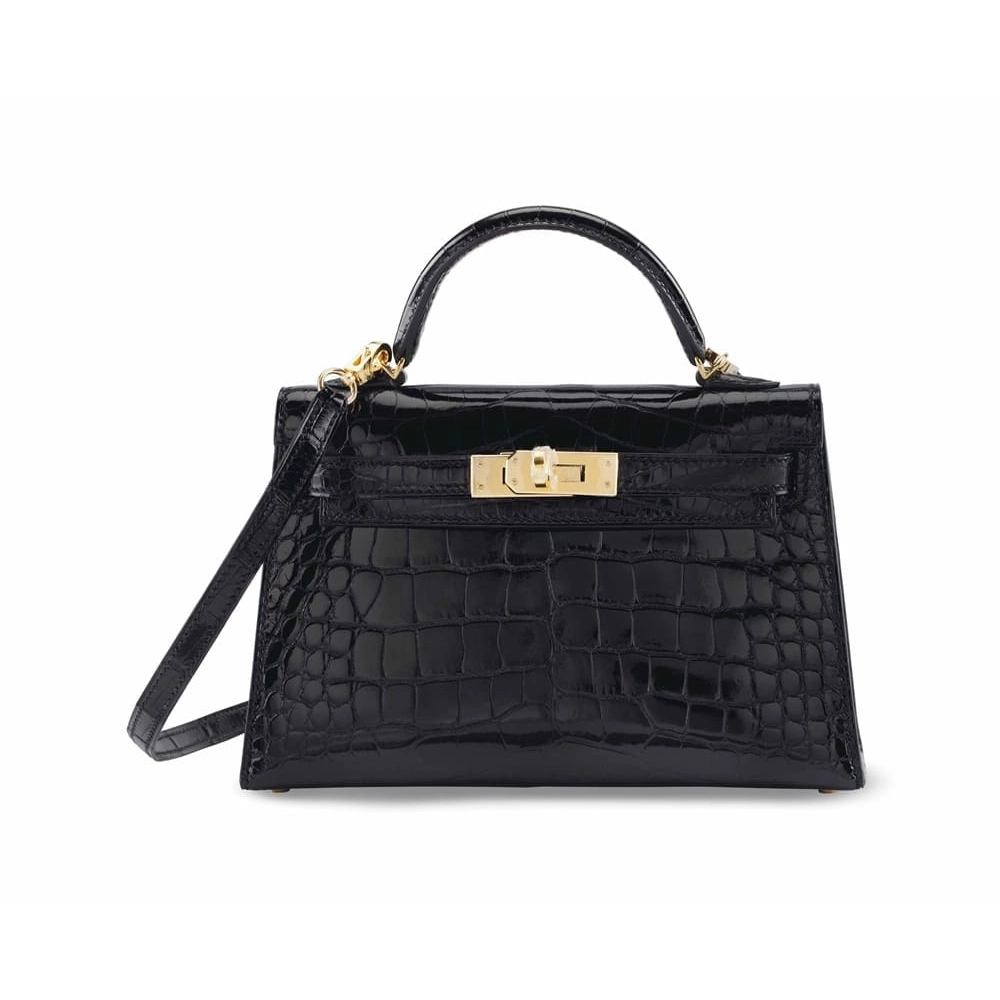 Hermes A SHINY BLACK ALLIGATOR SELLIER MINI KELLY 20 II WITH GOLD HARDWARE,Hermes,BAGS