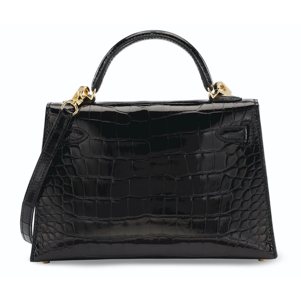 Hermes A SHINY BLACK ALLIGATOR SELLIER MINI KELLY 20 II WITH GOLD HARDWARE,Hermes,BAGS