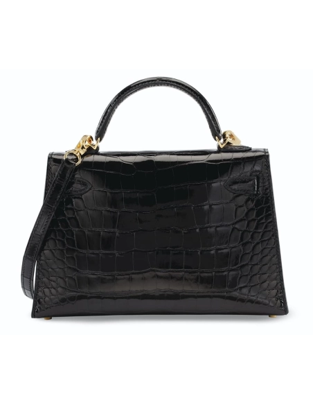 Hermes A SHINY BLACK ALLIGATOR SELLIER MINI KELLY 20 II WITH GOLD HARDWARE,Hermes,BAGS