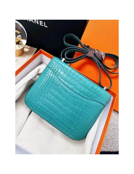 Hermes Constance 19 Bleu Paon Matte Alligator Leather Palladium Hardware,Hermes,BAGS