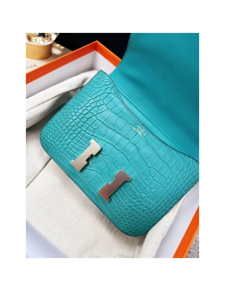 Hermes Constance 19 Bleu Paon Matte Alligator Leather Palladium Hardware,Hermes,BAGS