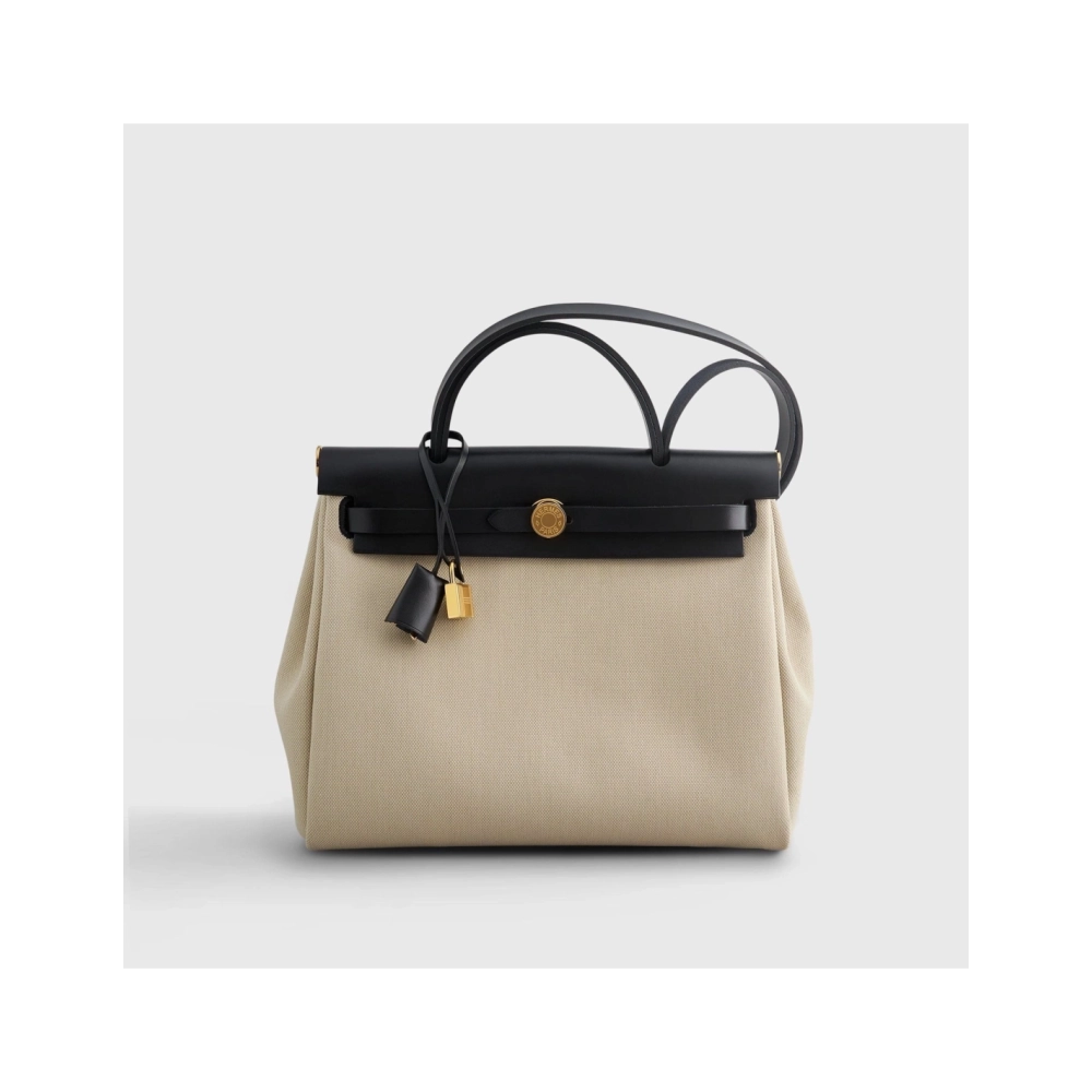 Hermes Herbag Zip 31 Toila Beton Black Retourne Gold Hardware,Hermes,BAGS