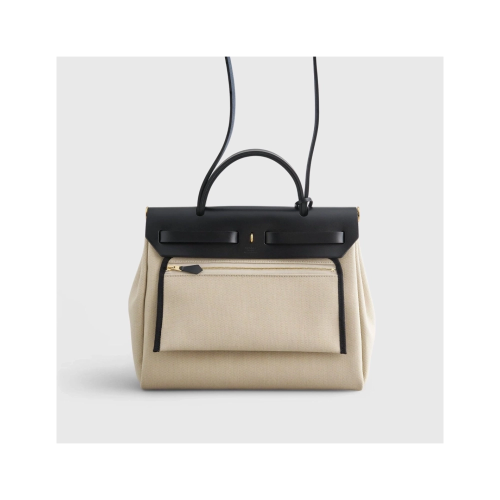 Hermes Herbag Zip 31 Toila Beton Black Retourne Gold Hardware,Hermes,BAGS