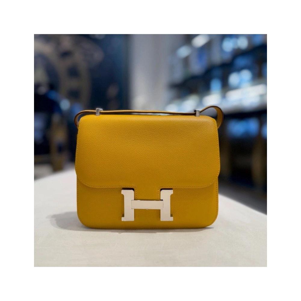 Hermes Jaune Amber And Rose Lipstick Constance 18 Verso Veau Evercolor Palladium Hardware,Hermes,BAGS