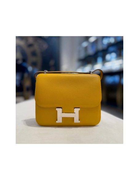 Hermes Jaune Amber And Rose Lipstick Constance 18 Verso Veau Evercolor Palladium Hardware,Hermes,BAGS