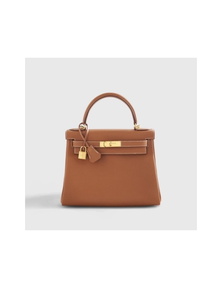 Hermes Kelly 28 Togo Gold Retourne W Nata Strap Gold Hardware,Hermes,BAGS