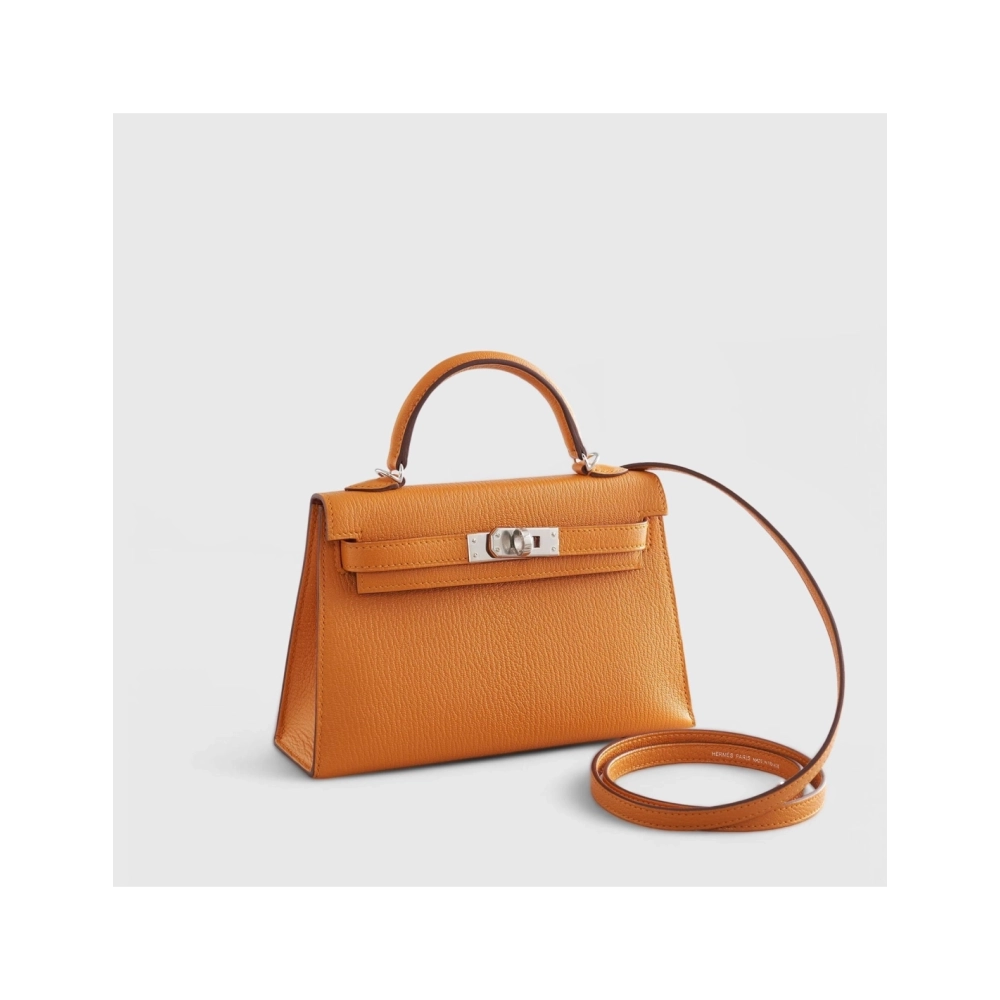 Hermes Kelly Mini Chevre Apricot Cuivre Sellier Palladium Hardware,Hermes,BAGS