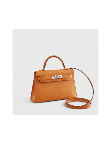Hermes Kelly Mini Chevre Apricot Cuivre Sellier Palladium Hardware,Hermes,BAGS