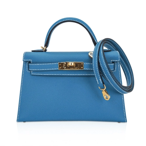 Hermes Mini Kelly Bleu Jean Epsom Gold Hardware,Hermes,BAGS