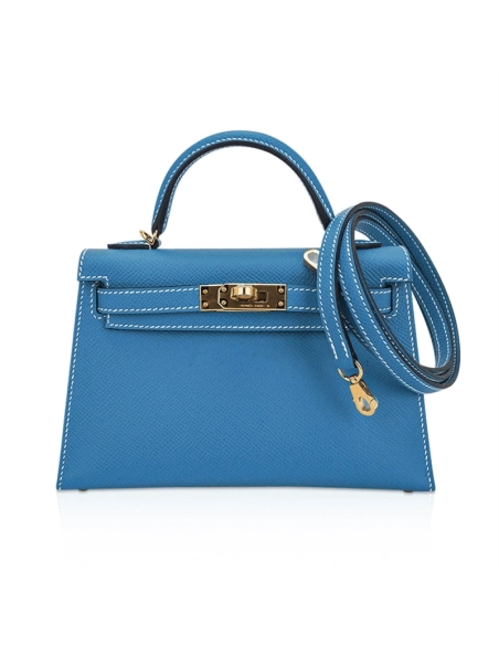 Hermes Mini Kelly Bleu Jean Epsom Gold Hardware,Hermes,BAGS