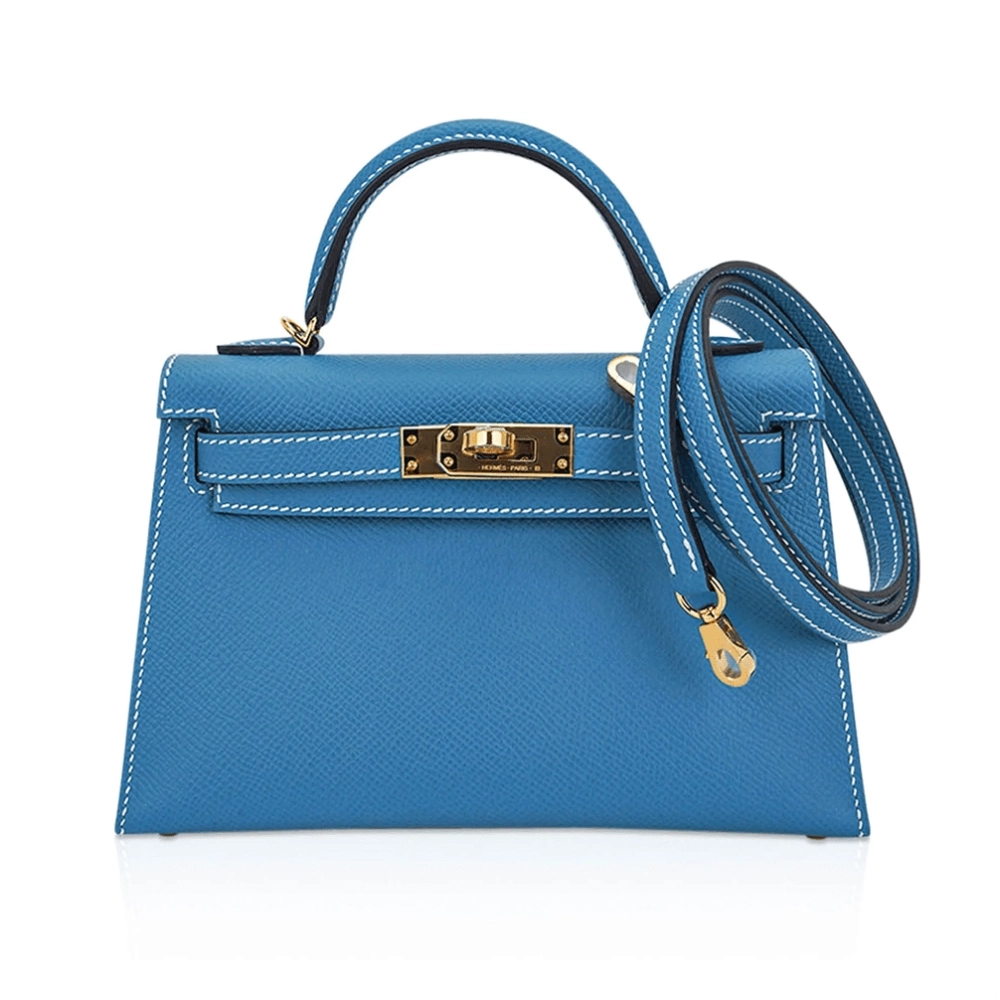 Hermes Mini Kelly Bleu Jean Epsom Gold Hardware,Hermes,BAGS