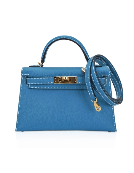 Hermes Mini Kelly Bleu Jean Epsom Gold Hardware,Hermes,BAGS