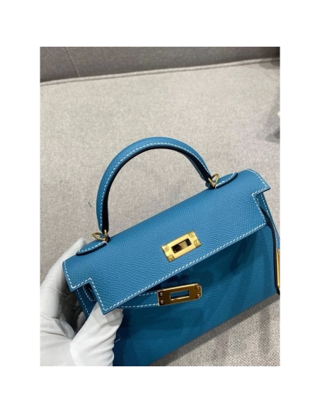 Hermes Mini Kelly Bleu Jean Epsom Gold Hardware,Hermes,BAGS